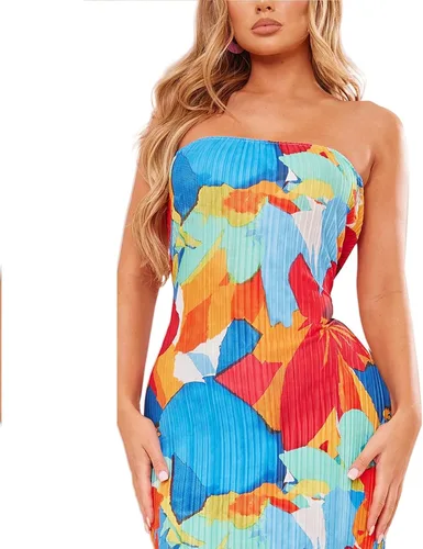 Vista 2 de Vestido de tubo ajustado Y2k para mujer, corte bajo, sin espalda, sin tirantes, vestido largo sexy recortado con hombros descubiertos, ropa de club