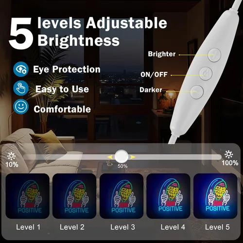 Vista 3 de Letrero de neón de calavera positivo para decoración de pared, luz de neón LED USB regulable para hogar, sala de estar, dormitorio, decoración