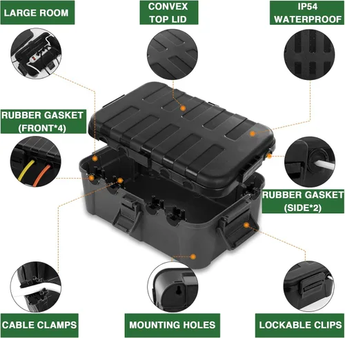 Vista 6 de Paquete de 3 fundas de seguridad para cable de extensión con sello impermeable, caja eléctrica grande para exteriores, cubierta de cable