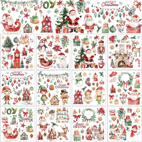 Vista 9 de BBTO 12 hojas de transferencia de Navidad para manualidades y muebles, calcomanías de transferencia de Navidad, calcomanías de invierno para madera