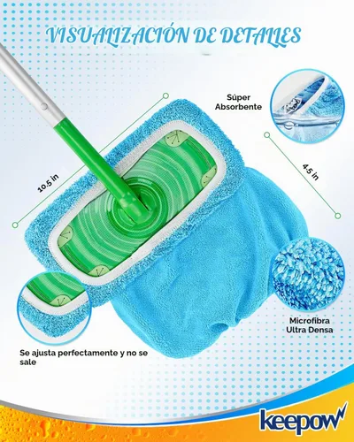 Vista 3 de KEEPOW Paquete de 6 almohadillas reutilizables para fregona compatibles con Azul - Paquete de 6