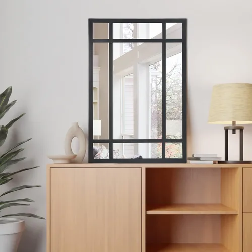 Vista 2 de HQiJun Espejo rectangular negro, espejo de pared decorativo de granja para entrada, sala de estar, dormitorio, pasillo, chimenea, decoración