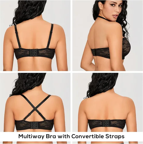 Vista 2 de DOBREVA Sujetador de encaje sin relleno sin tirantes para mujer con aros Multiway Transparente