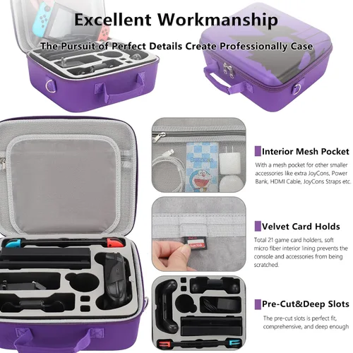 Vista 5 de Switch Carrying Case Compatible with Nintendo Switch Switch OLED, Professional Full Protection Travel Bag with Removable Strap for All Nintendo