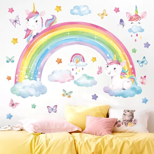 Vista 6 de Decalmile - Calcomanías de pared con diseño de hadas, mariposas y arco iris