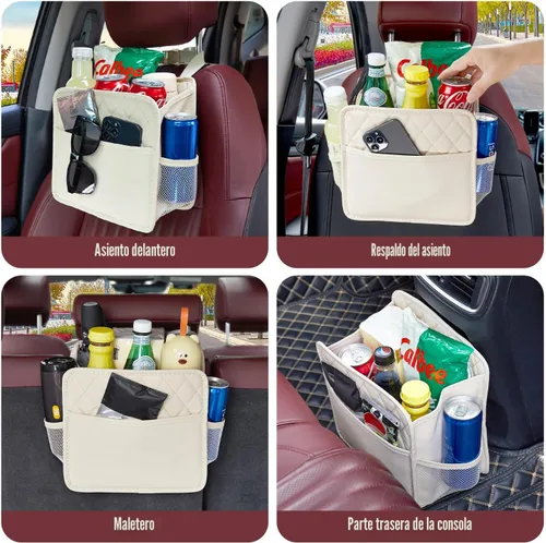 Vista 4 de LXUNYI Organizador de asiento de automóvil, paquete de 2 organizadores de asiento trasero de automóvil impermeables de cuero PU y bolsa