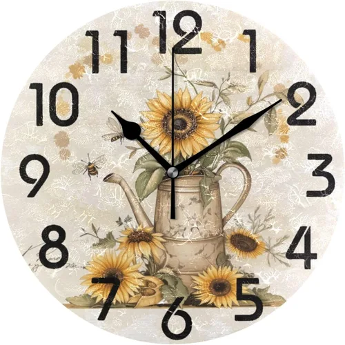 Vista 22 de Spring Hummingbird - Reloj de pared redondo con estampado de flores, 9.5 pulgadas, funciona con pilas, reloj de escritorio analógico silencioso