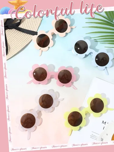 Vista 5 de Kanayu 6 pares de 5.71 pulgadas para adultos, gafas de sol de flores redondas de verano con protección UV, gafas de flores coloridas para mujeres
