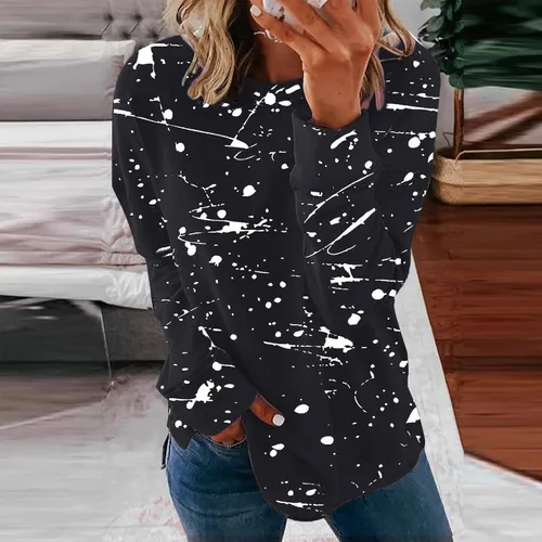 Vista 3 de Camisas para mujer, suéteres de cuello redondo con estampado floral, de manga larga, sin botones, para otoño e invierno, moda 2023