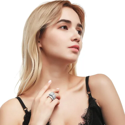 Vista 2 de Hiyong Juego de anillos de boda para mujer, oro blanco, circonita cúbica, anillos de compromiso de plata de moda para mujer