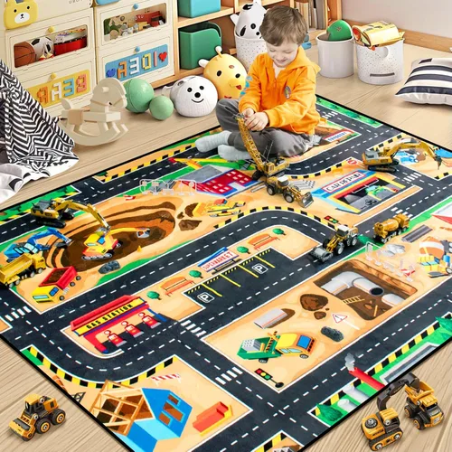 Vista 7 de Alfombra para niños, alfombra de carretera para niños con sistema combinado de tráfico urbano, alfombra de coche y alfombra de juego de aeropuerto