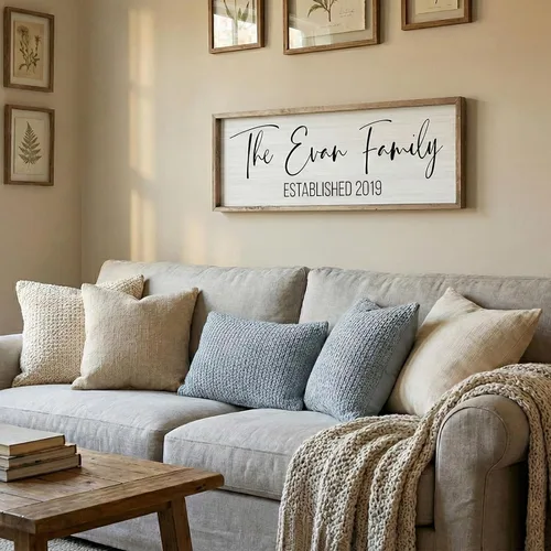 Vista 3 de Letrero enmarcado personalizado, placa decorativa con nombre de la familia (marco negro)