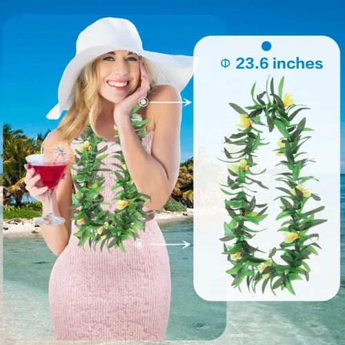 Vista 5 de Besutolife Hawaiian Luau Leis - Collares de flores artificiales tropicales para graduación, disfraz de Hula para fiesta en la playa, fiesta hawaiana