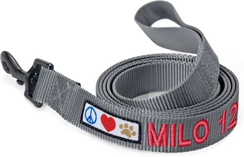 Vista 33 de Pawtitas - Correa personalizada de 6 pies para perro rosa XS/S con nombre y número de teléfono bordados, correa fuerte de nylon para razas pequeñas