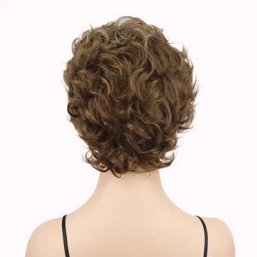 Vista 6 de Lydell Pelucas cortas y onduladas de 6 pulgadas, cabello sintético completo, estilo clásico (12TT26 marrón claro con reflejos)