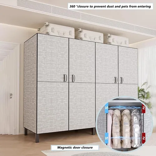 Vista 5 de Armario plegable portátil con ruedas, 2000 libras, perchero resistente con tapa, perchero de metal independiente para ropa, sistema