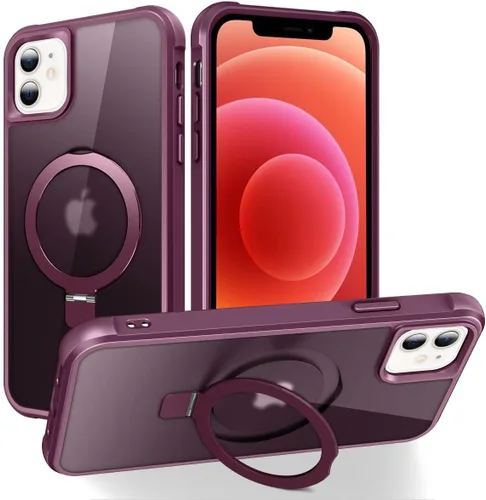 Vista 130 de CHAOFEnG Funda magnética compatible con iPhone 11 con soporte, prueba de caídas de grado militar, compatible con imán, anillo translúcido, parte