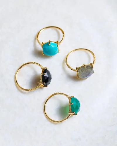 Vista 6 de YoTreasure 14K Gold Over 925 Silver Rainbow Moonstone Labradorite Black Onyx Blue Mohave Turquoise Rings Jewelry