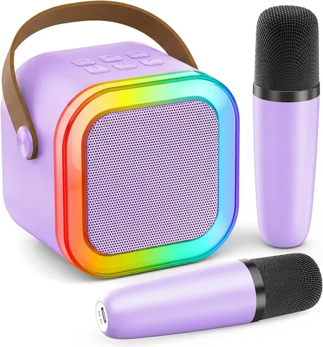 Vista 11 de Mini máquina de karaoke, micrófono de karaoke portátil Bluetooth con altavoz para cantar con 2 micrófonos y luz, monitores de audio de estudio
