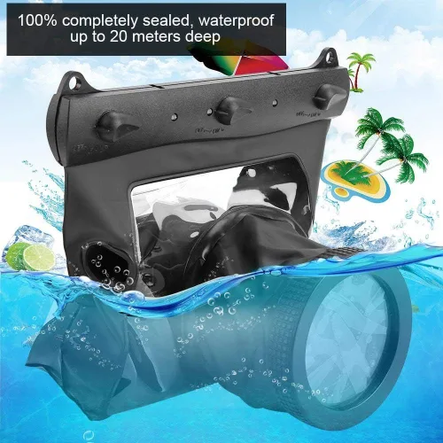 Vista 3 de Estuche de carcasa de cámara subacuática, bolsa protectora impermeable de 65.6 ft para cámaras DSLR SLR sin espejo (negro)