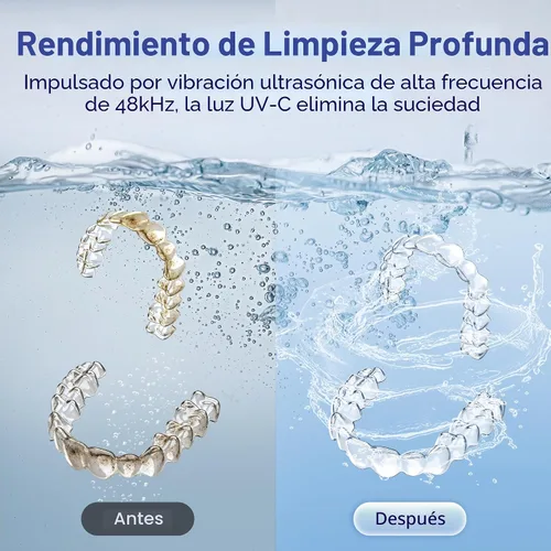 Vista 5 de Máquina limpiadora ultrasónica de retenedores de 48 kHz, cápsula de limpieza dental, limpiador ultrasónico de retenedores para dentaduras