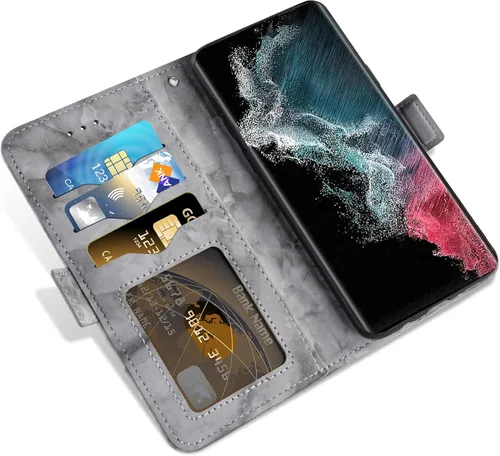 Vista 4 de Asuwish Funda de teléfono para Samsung Galaxy S23 Ultra 5G con protector de pantalla de vidrio templado y cubierta de cartera de mármol, soporte