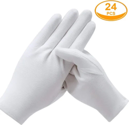 Vista 6 de 12 pares de guantes de algodón blancos para servir, inspección, disfraz - Guantes de tela para manos secas, eccema, SPA hidratante