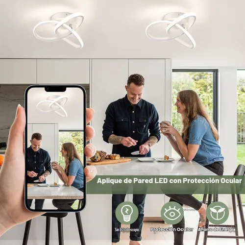 Vista 4 de CANEOE Moderna lámpara LED de techo, luz diurna blanca de 4500 K, lámpara de techo semiempotrada para dormitorio, baño, cocina, balcón, lavandería