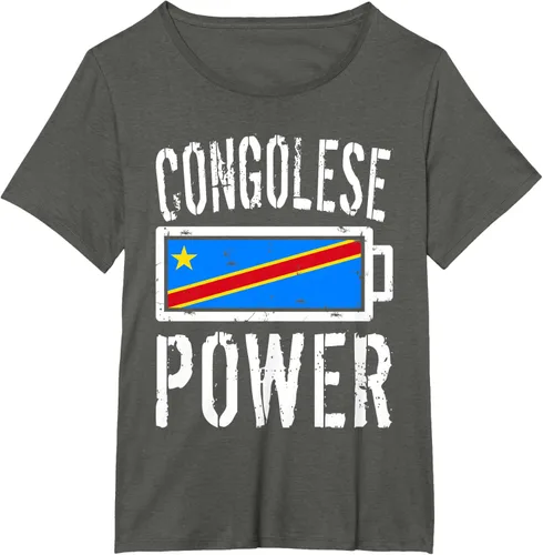 Vista 17 de Camiseta de batería de energía congoleña con bandera de República Democrática del Congo, Negro, S