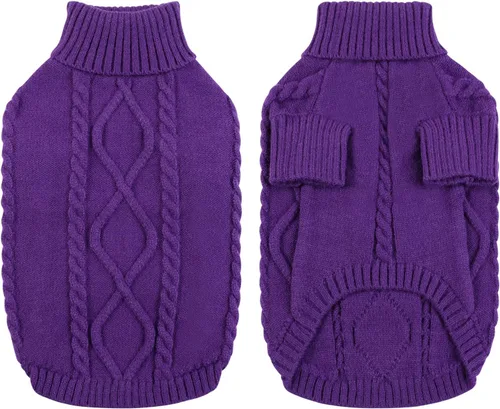 Vista 11 de Queenmore - Suéter de punto trenzado con cuello alto para perros pequeños, para climas fríos, para chihuahua, bulldog, teckel, carlino y yorkie, XS