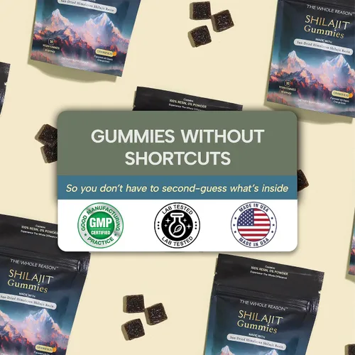 Vista 4 de Gomitas Shilajit puras del Himalaya hechas con resina, suplemento de goma de ácido fúlvico prémium para energía y vitalidad, bienestar natural