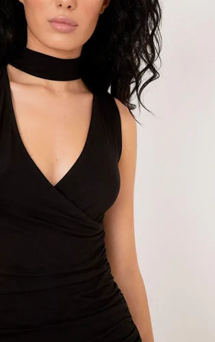 Vista 6 de Vestidos de fiesta para mujer, estilo gargantilla, color rojo, mini vestido cruzado