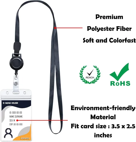 Vista 7 de Cordón retráctil con soportes para tarjetas de identificación, correa para el cuello desmontable y carrete retráctil, diseño de 2 modos de uso