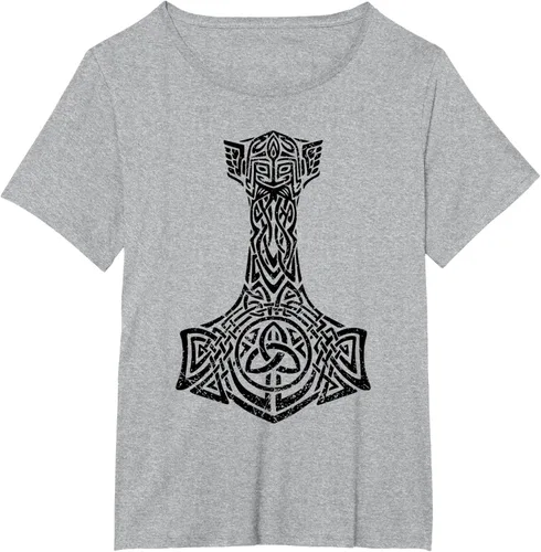 Vista 13 de Thor's Hammer Mjolnir - Camiseta de mitología nórdica vikinga, Gris