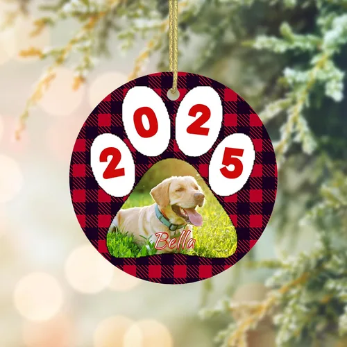 Vista 12 de Adorno conmemorativo personalizado para perro, 2025, con imagen de perro, foto y nombre, adornos para árbol de Navidad, regalo personalizado