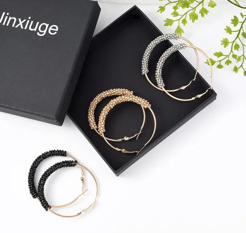 Vista 6 de Jinxiuge Juego de 6 pares de aretes de aro con cuentas para mujer, hechos a mano