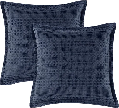 Vista 32 de PHF Fundas de almohada 100% algodón con tejido de gofre de 24 x 24 pulgadas, paquete de 2 fundas cuadradas para decoración elegante del hogar, sin