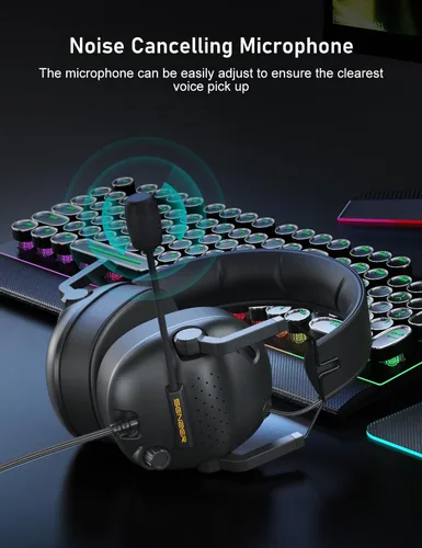 Vista 5 de SENZER SG500 Surround Sound Pro Auriculares Gaming con Micrófono de Cancelación de Ruido - Acolchado de Espuma Viscoelástica Suave - Auriculares