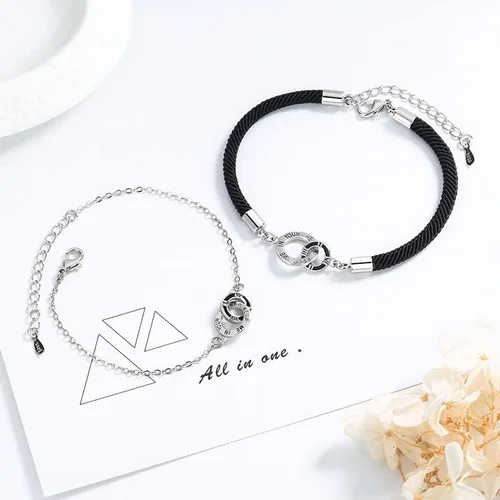 Vista 2 de VOYOMI Pulseras de promesa de cuerda para parejas, pulseras de amistad para dos, pulseras para mejores amigas, pulseras para parejas, regalos
