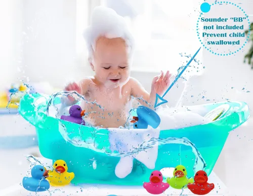 Vista 7 de Paquete de 12 patos clásicos de goma para niños, seis colores sólidos, regalos de cumpleaños de baño, baby showers, aula, verano, playa y actividad