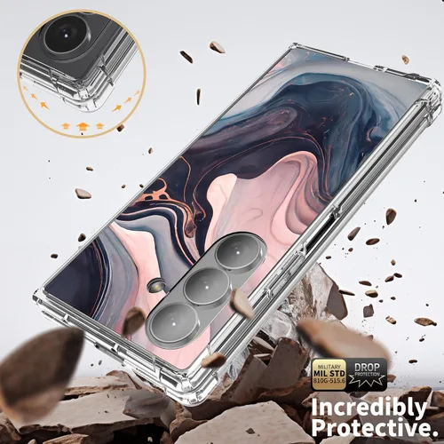 Vista 6 de Funda para Samsung Galaxy Z Fold 7 5G, diseño de mármol, delgada, anticaídas, a prueba de golpes, suave, a prueba de golpes, transparente, fundas