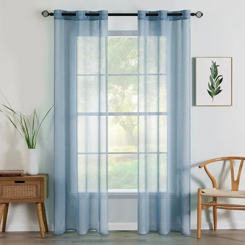 Vista 37 de MIULEE 2 paneles de cortinas semitransparentes beige para ventana, elegantes con ojales en la parte superior, cortinas de gasa