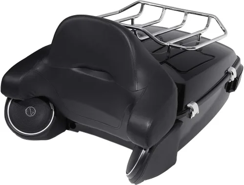 Vista 11 de XMT-MOTO King Tour Trunk + almohadilla de respaldo envolvente+estante de montaje negro+accesorios de acoplamiento para Harley Touring Road King Road