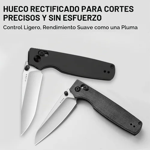 Vista 9 de Kizer Original 2 - Navaja de bolsillo EDC, cuchillo plegable de 3.19" con hoja de 14C28N Sheepsfoot, mango de Micarta, aperturador de pulgar, cierre