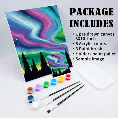 Vista 6 de Nuberlic Kit de pintura de lienzo predibujado, para adultos, sorbo y pintura, recuerdo de fiesta, actividad nocturna de cita, lienzo de 8 x 10