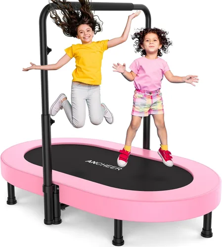 Vista 9 de ANCHEER Mini trampolín doble de 56 pulgadas para niños, mini rebote con mango ajustable de 5 niveles, trampolín para padres e hijos para niños