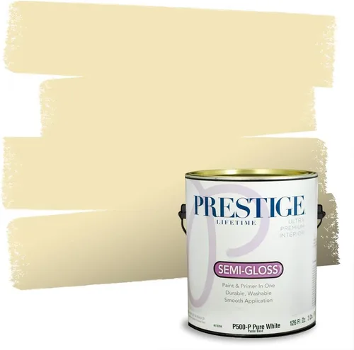 Vista 34 de PRESTIGE Pinturas de pintura exterior e imprimación en uno, 1 galón, plano, combinación comparable de Benjamin Moore* Manzanilla*