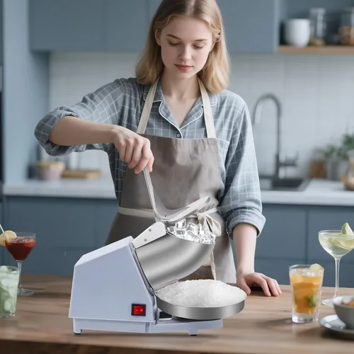 Vista 5 de Máquina de hielo afeitado, máquina de afeitar eléctrica de hielo con cuchillas de acero inoxidable, potente máquina de cono de nieve para cocina