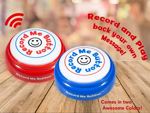 Vista 4 de Botón Record Me: diseño único y alegre grabable con micrófono integrado, reproduce tu propio mensaje personalizado en cualquier momento (azul)