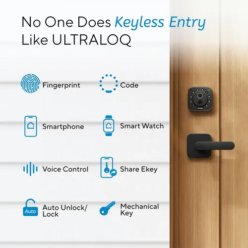 Vista 6 de ULTRALOQ Bolt - Cerradura inteligente de huellas dactilares con asa, juego de cerradura de puerta de entrada sin llave 7 en 1, cerrojo de seguridad